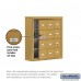Salsbury Cell Phone Storage Locker - with Front Access Panel - 4 Door High Unit (5 Inch Deep Compartments) - 12 A Doors (11 usable) - Gold - Surface Mounted - Master Keyed Locks